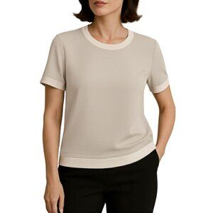 St. John Gray and Cream Short Sleeve Tunic Top Size L